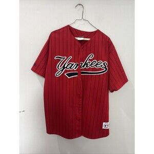 Vintage New York Yankees Red Jersey Mens XL Majestic USA Pinstripes Script